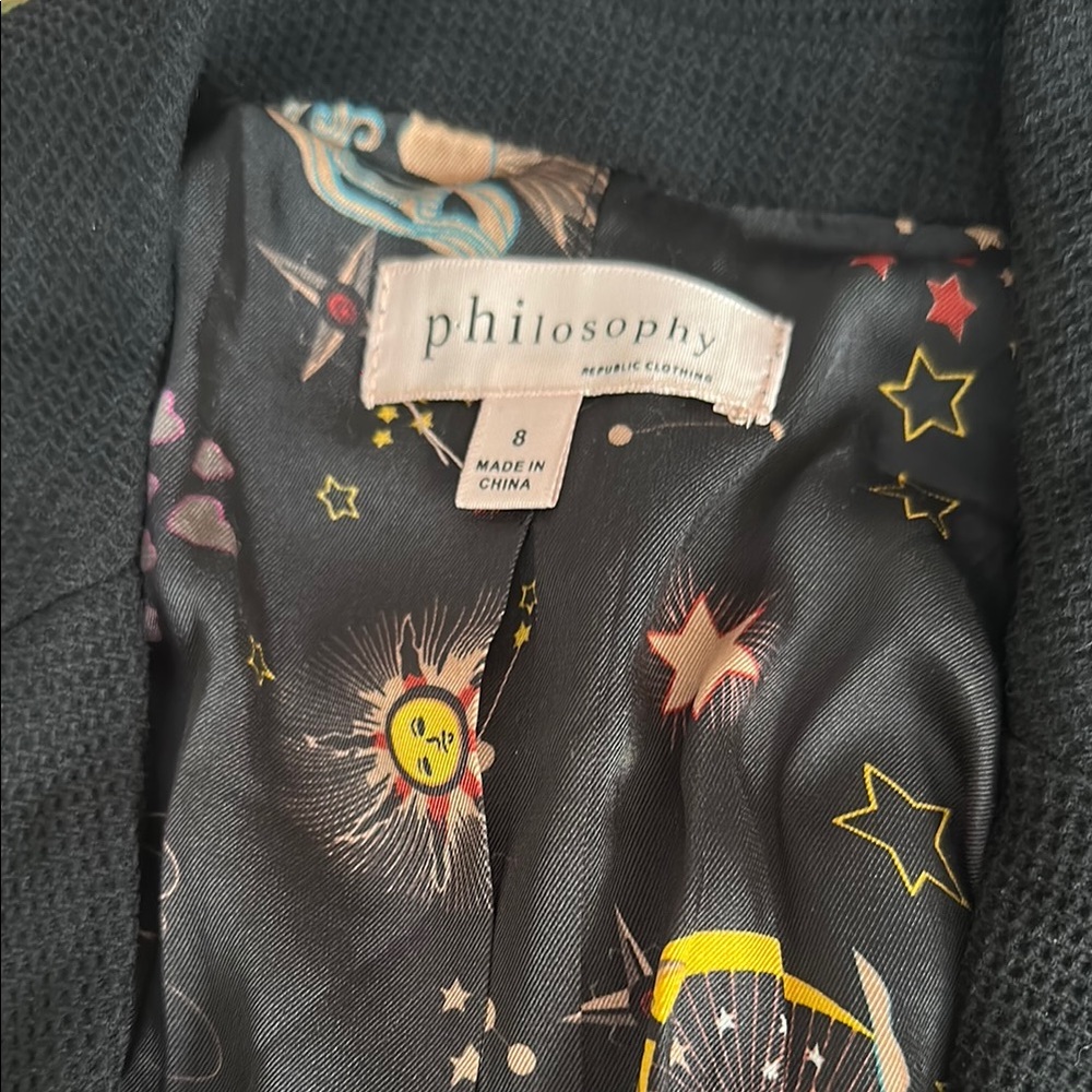 Philosophy Black Blazer with Cool Patterned Lining - Picture 2 of 5